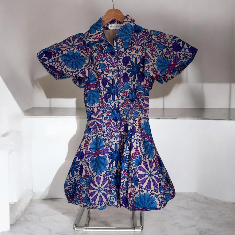 NWT Y2K Pants Store Romantic Mini Dress Structured Bubble Hem Balloon Sleeves S